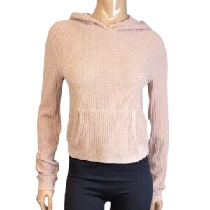 Roots Thermal Hoodie Sweatshirt Womens Size Small Lightweight Tan Waffle Top